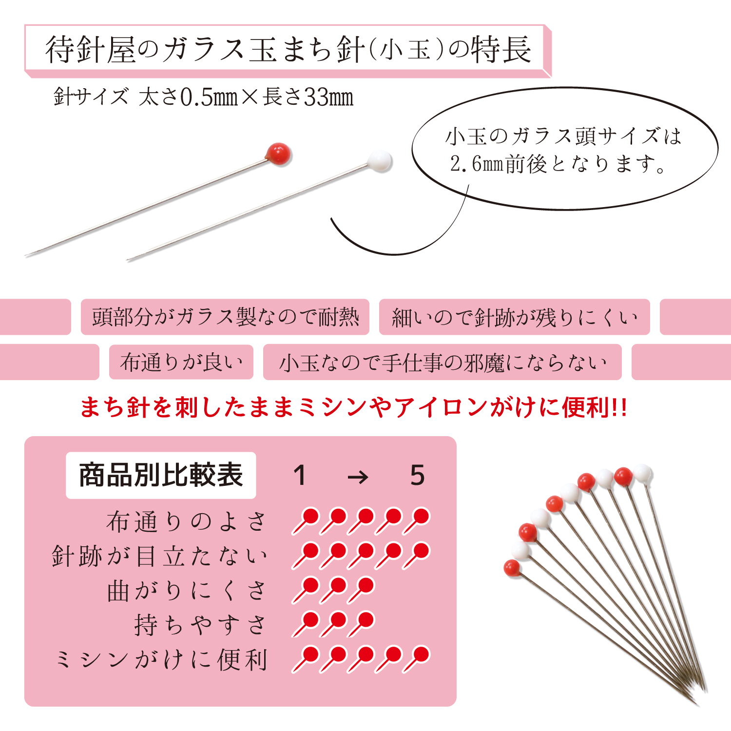 待針屋のガラス玉まち針「小玉」の特徴とは？道具を適材適所で使うこと